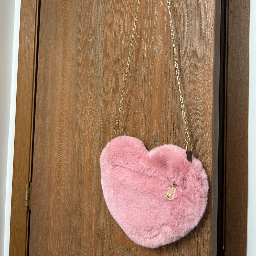 Pink Fluffy heart shaped cross body purse